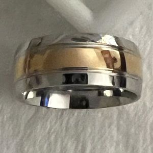 Two tone high polished stainless steel band ring
